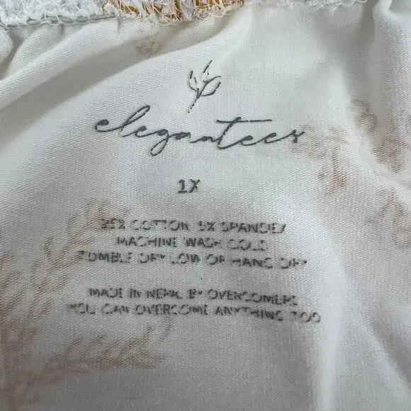 Elegantees Nepal Marigold Print Long Sleeve Stretch Cotton T Shirt Size 1X - Picture 6 of 7